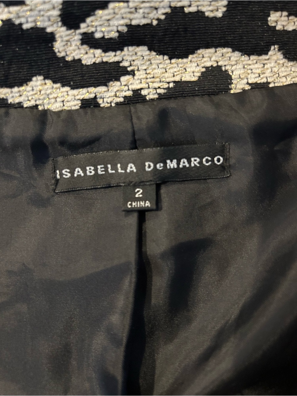 Women's Patterned Asymmetrical Button Jacket - Black & Cream - Picture 5 of 8